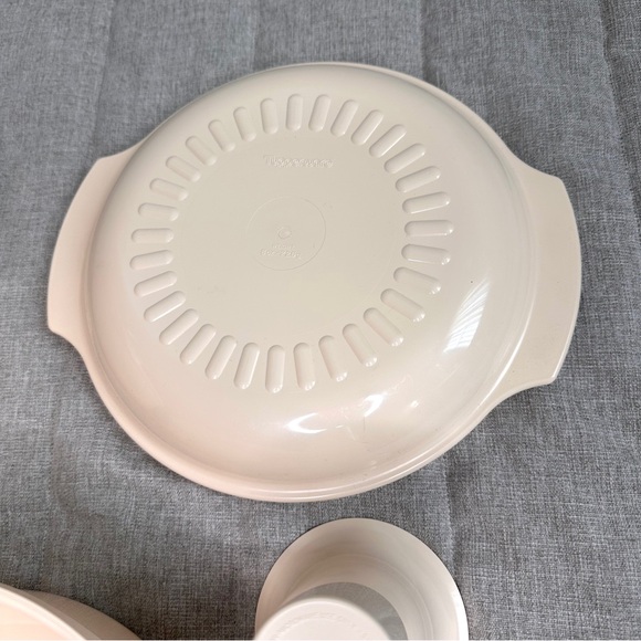 Vintage Tupperware Microwave Cooker Steamer System almond 4 pieces set Lid Cone - Picture 2 of 12